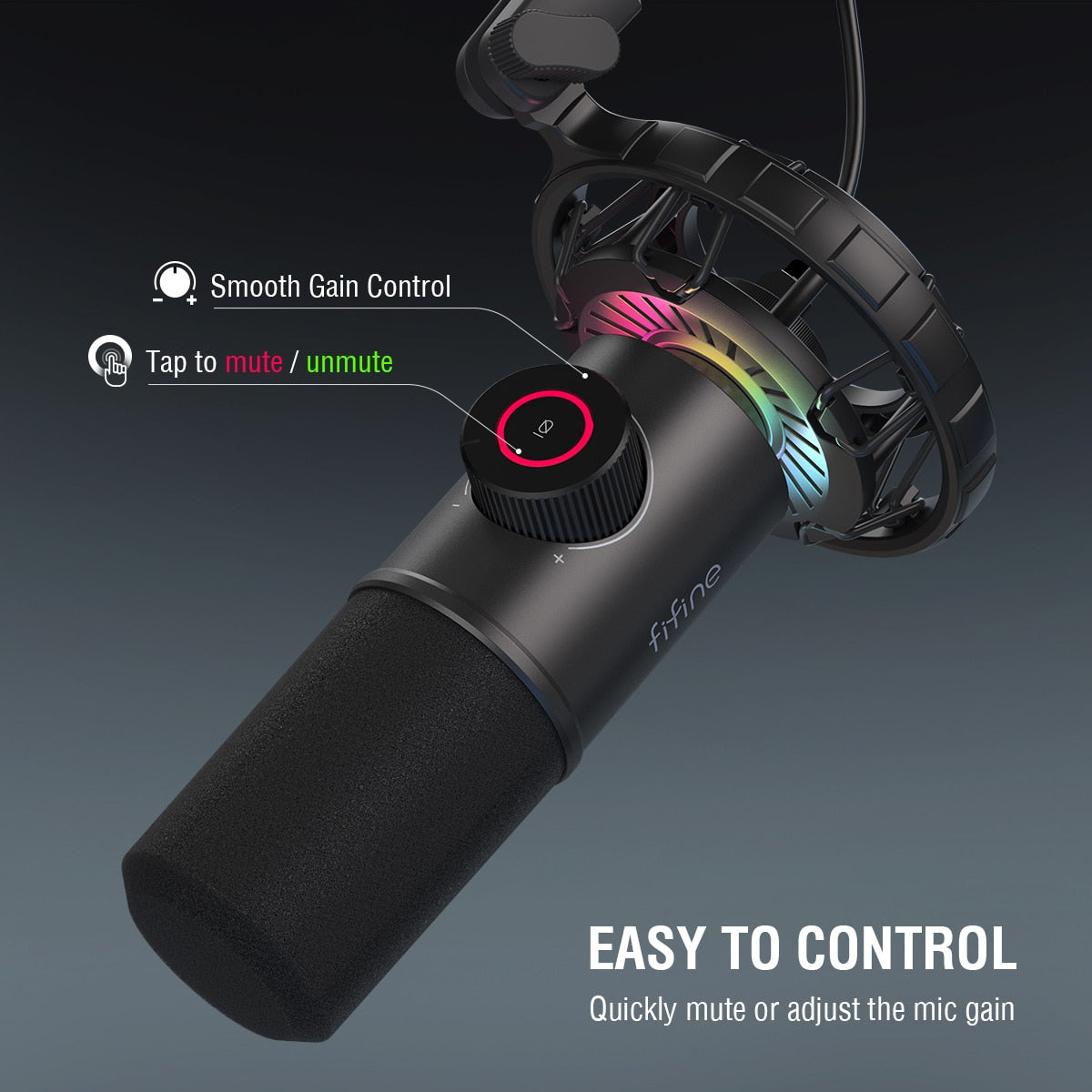 FIFINE Dynamic Microphone for windows&amp;laptop,USB Mic for Gaming YouTube with Tap-to-Mute Button/RGB Light/Headphone Jack -K658