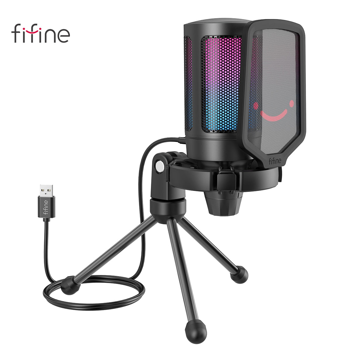 FIFINE USB Condenser Gaming Microphone, for PC PS4 PS5 MAC with Pop Filter Shock Mount&amp;Gain Control for Podcasts,Twitch,YouTube