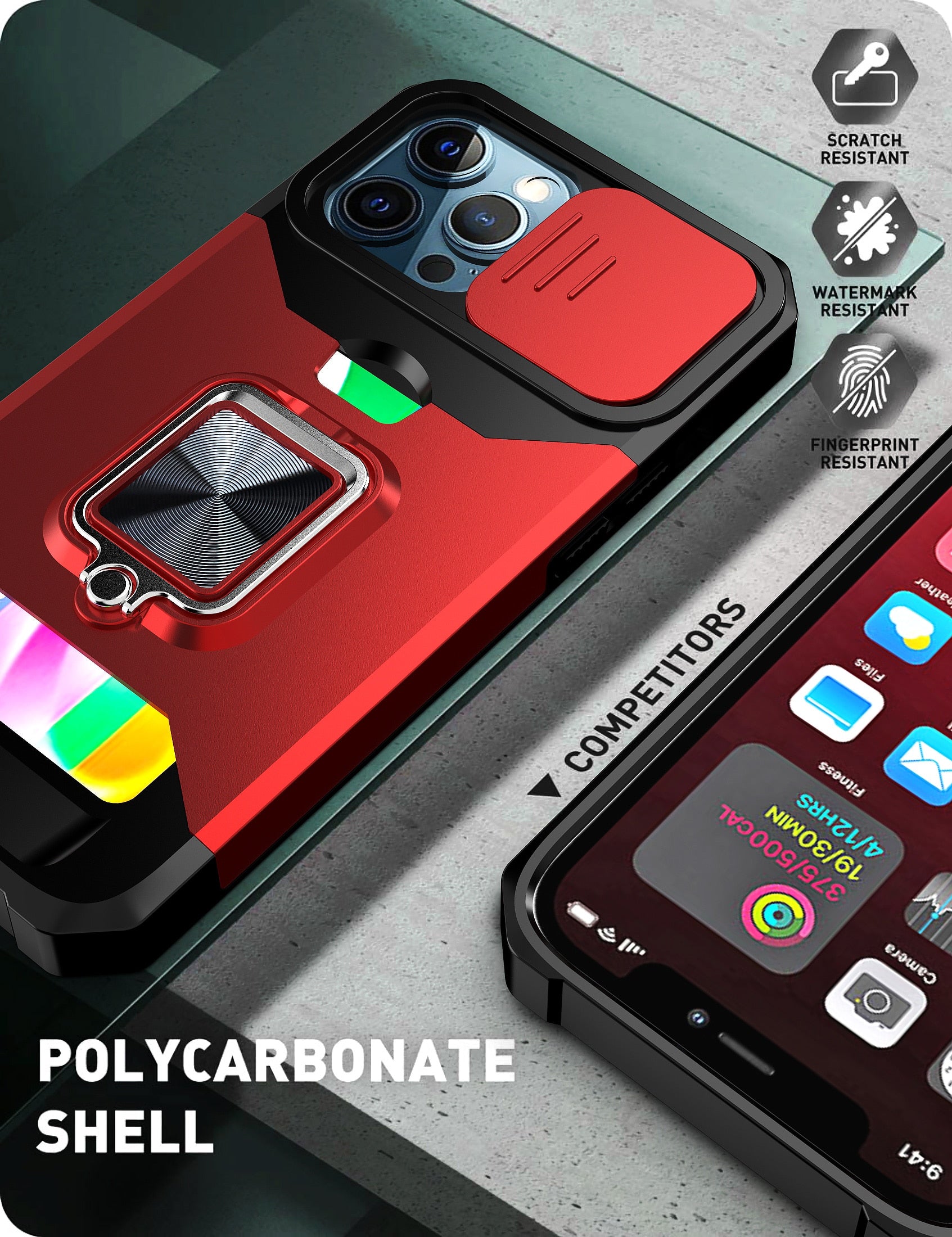 for iPhone 13 12 Pro Max Case, Kickstand with Slide Camera, Built-in 360 Rotate Ring Stand Magnetic Card Slot Credit Cover