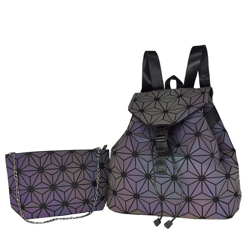Fashion Women Luminous Backpacks Female Shoulder Bag Girl Daily Backpack Geometry School Folding Bag Travel School Bags Hologram