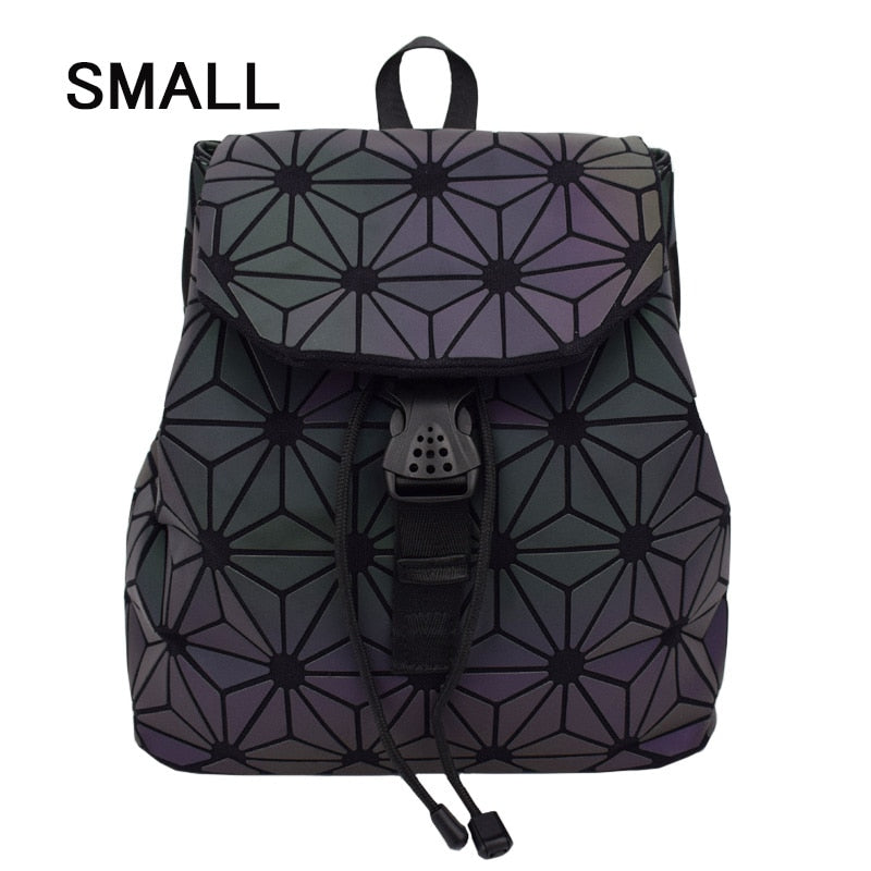 Fashion Women Luminous Backpacks Female Shoulder Bag Girl Daily Backpack Geometry School Folding Bag Travel School Bags Hologram