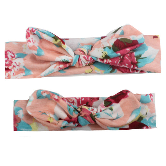 2Pcs/Set Mom &amp; Baby Headbands Mother Newborn Turban Headwear Bows Hairband Floral Parent-Child Hair Accessories Girls Haarband