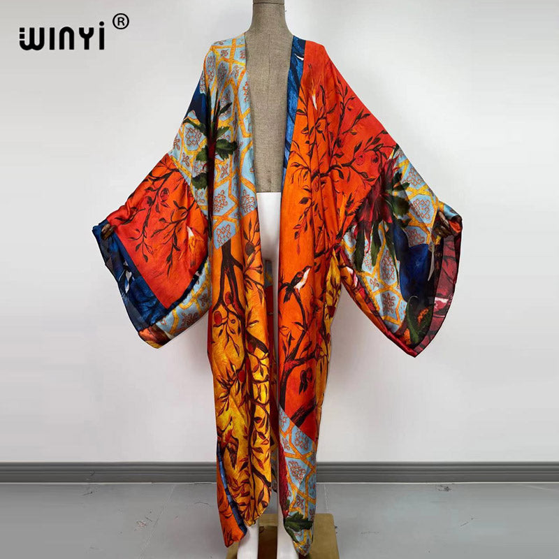 Europe WINYI bikini sweet lady pink boho Cardigan stitch Cocktail sexcy Boho Maxi Holiday Batwing Sleeve KIMONO mujer